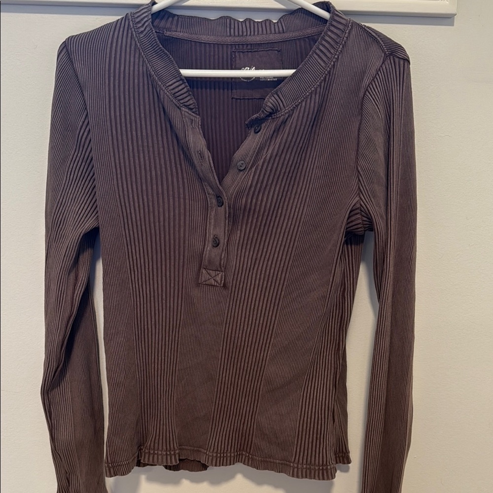 Aerie Brown Ribbed Long Sleeve Top - Large